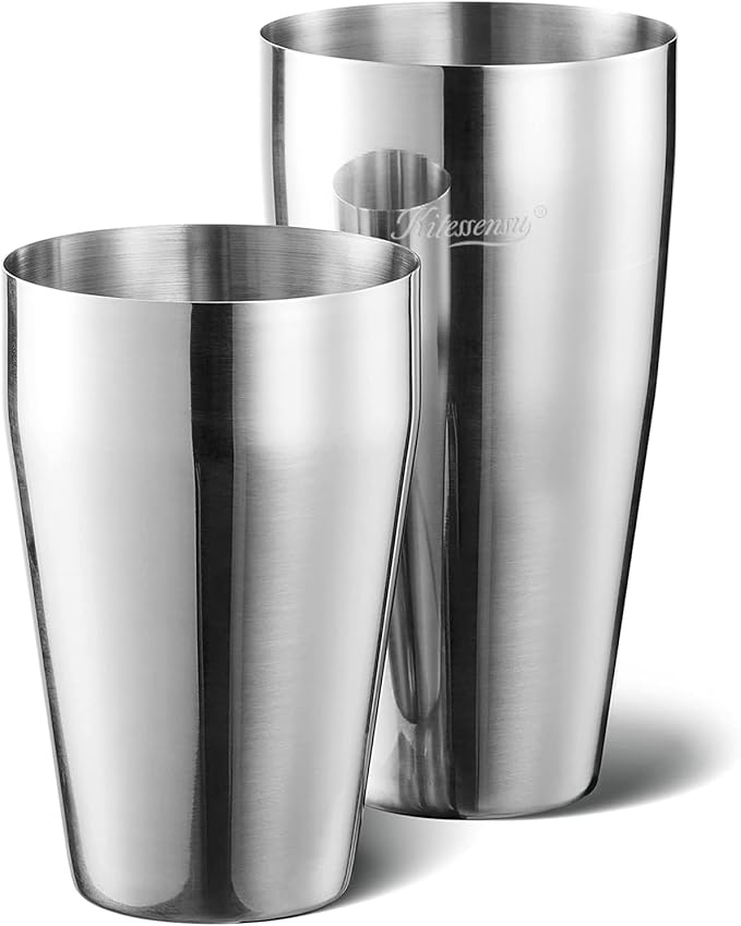 KITESSENSU Cocktail Shaker Set, 2-Piece Boston Shaker Set for Drink Mixing, Premium 18/8 Stainless Steel Martini Shaker for Bartending and Home Bar - 18oz & 28oz, Recipes Booklet Included, Silver