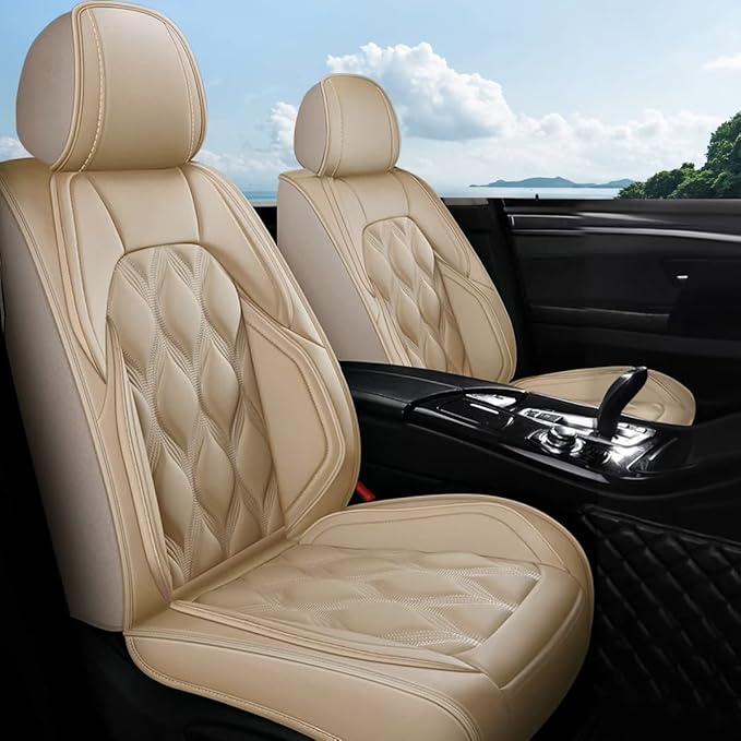 AOMSAZTO Car Seat Covers Fit for Dodge Charger 2007-2026 Leather Car Seat Cover Seat Cushion Protector Airbag Compatible Waterproof 2 Front Seats Beige