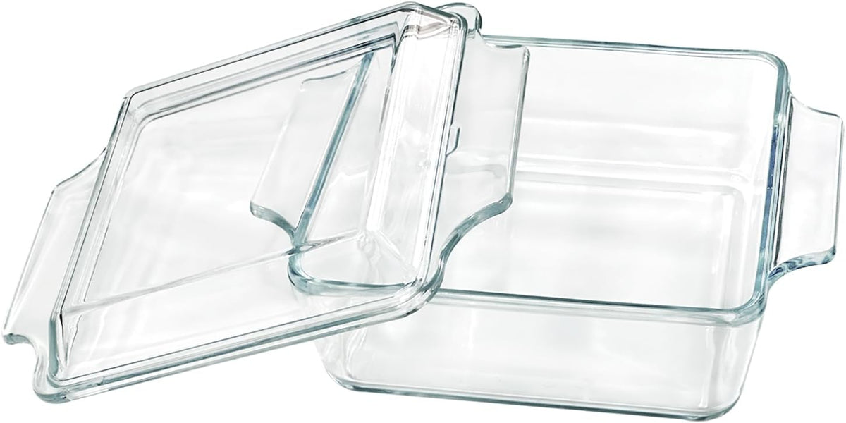 Small 1-QT Square Tempered Glass Casserole Dish with Lid, Mini Clear Glass Casserole Cookware with Glass Lid