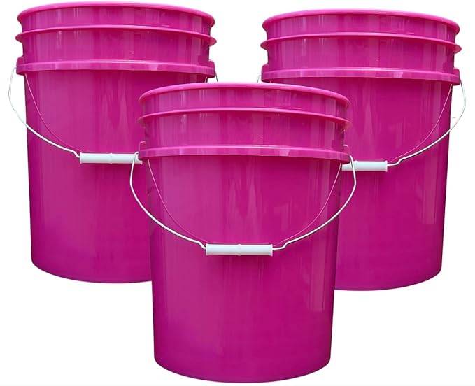House Naturals 5 Gallon Premium HPDE Plastic Bucket - Made in USA Food Grade Storage Container, BPA Free All Purpose Pail (3, Magenta)