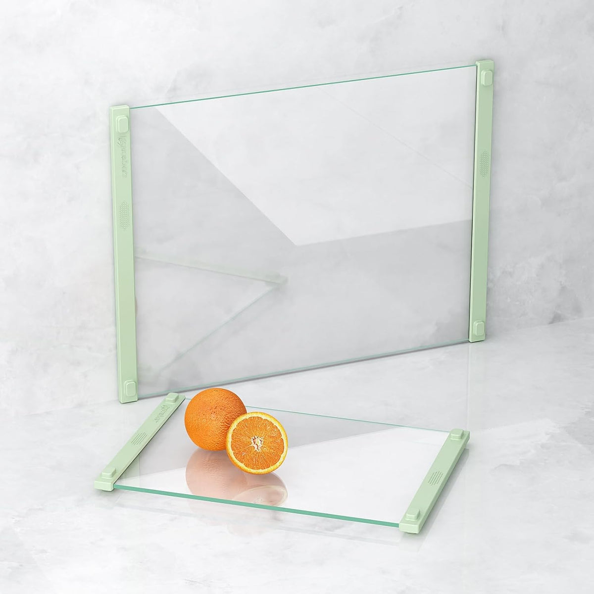 Glass Cutting Board with Silicone Grip, 80% Stronger Shatter Resistance and Slip Resistance,No Scratches/Microplastic-Free,Dishwasher Safe, Non Toxic Cutting Board for Kitchen (Green-2PCS)