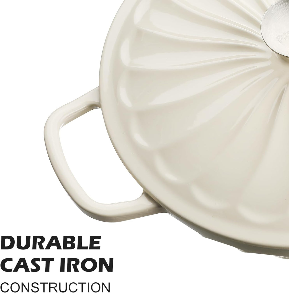 Enameled Cast Iron Braiser, 3.8 Quart Enamel Dutch Oven with Handles, Cast Iron Braiser Pan with Lid,Enameled Cookware (White)