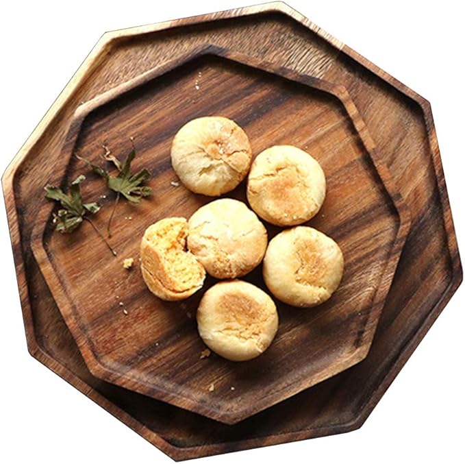Set of 2 Acacia Wooden Trays Serving Platters Round Square Veggie Serving Tray Decor Bread Charcuterie Board Fruit Hosting Essentials Cheese Platter Vegetable Food Dish Charger Plate Charcuterie Board