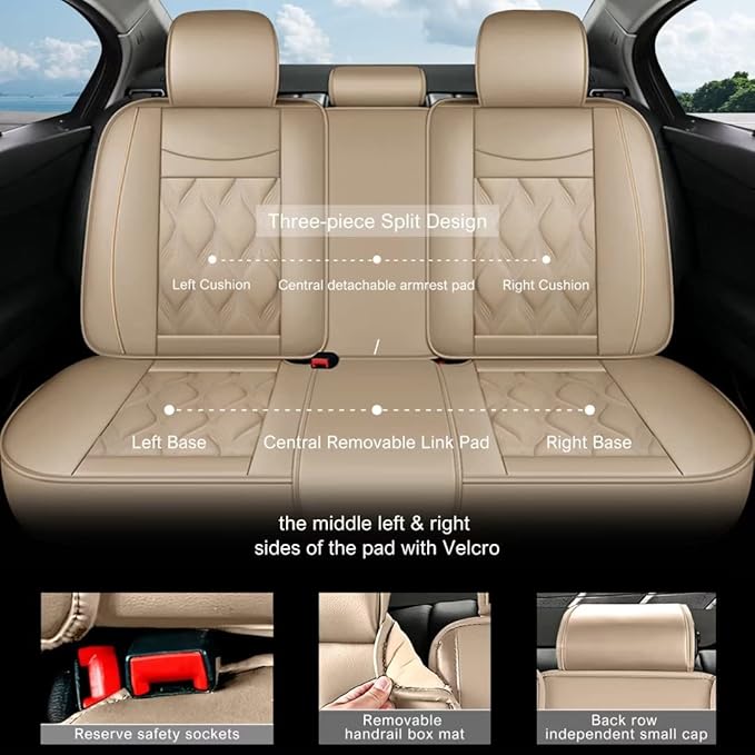 AOMSAZTO Car Seat Cover Full Set 5 Seats Fit for Ford Escape 2001-2026 Leather Car Seat Cushion Protector Compatible Airbag Waterproof Automotive Seat Covers Beige