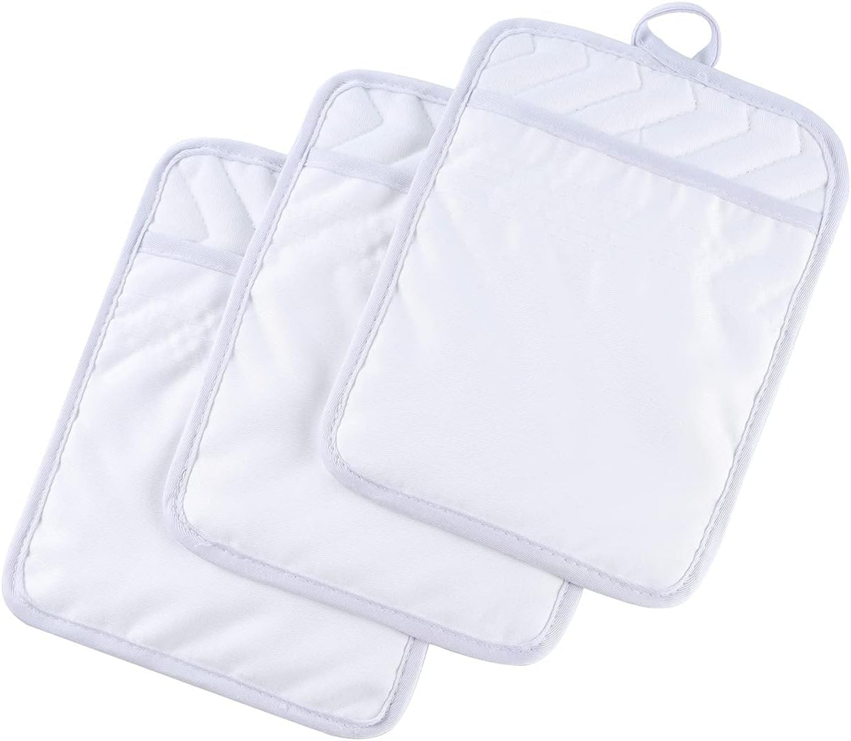 Anyi Pot Holders and Oven Mitts 7" X 9" Heat Resistant Pocket Pot Holder Set Feature of Non Slip Kitchen Hot Pad Oven Mitts, 3-Pack (White)