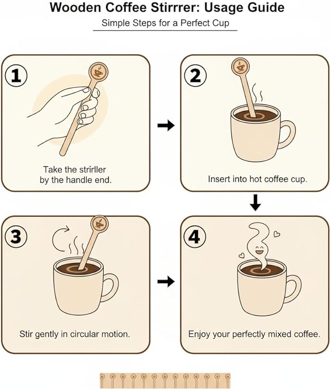 Coffee Stirrers Stir Sticks Wooden Beverage Mixer with Round Ends,Disposable Environmentally Friendly Biodegradable Cafe Grade Beverage Stir Sticks for 6 Inch Coffee Milk Cocktail Tea (100)