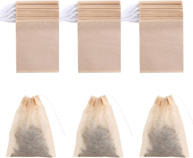 400 Pack Disposable Drawstring Tea Filter Bags Safe & Natural Unbleached Paper Tea Infuser Drawstring Empty Bag for Loose Leaf Tea (8 x 10cm, Natual Color)