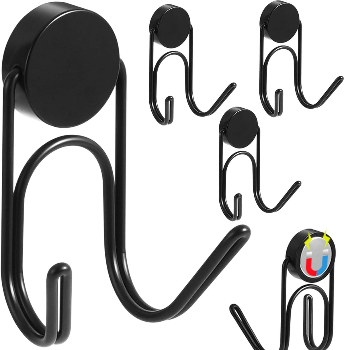Magnetic Hooks 304 Stainless Steel Hooks Heavy Duty Magnets Hanging Hooks for Refrigerator Grill Toolbox Outdoor,Cruise Essentials Camper Accessories,4pack(Black,1.1in-2 40Lbs)