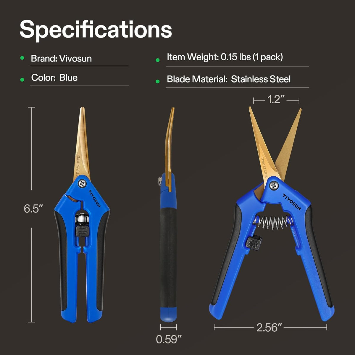 VIVOSUN 6-Pack 6.5 Inch Gardening Scissors Hand Pruner Pruning Shear with Titanium Coated Curved Precision Blades