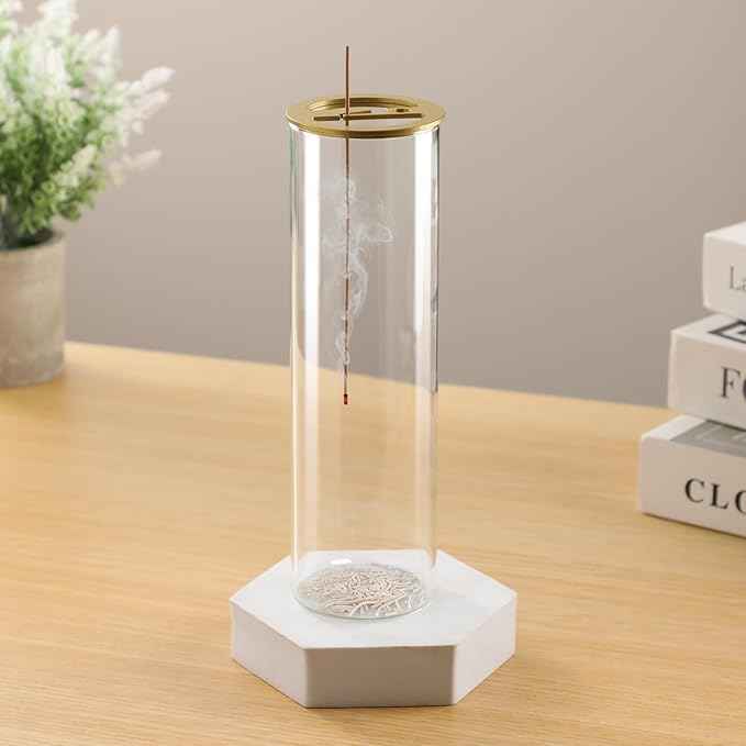 Ceremony Incense Holder, 2 in 1 Incense Burner for Sticks, Ash-Proof Glass Incense Burner for Meditation Yoga Spa Room Decor Ceremonial Incense Incense Incense Scent Holder, 2 in 1