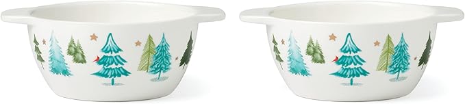 Lenox 895036 Balsam Lane Soup Bowls, Set of 2, 20 oz, Christmas Drinkware, Holiday Hosting