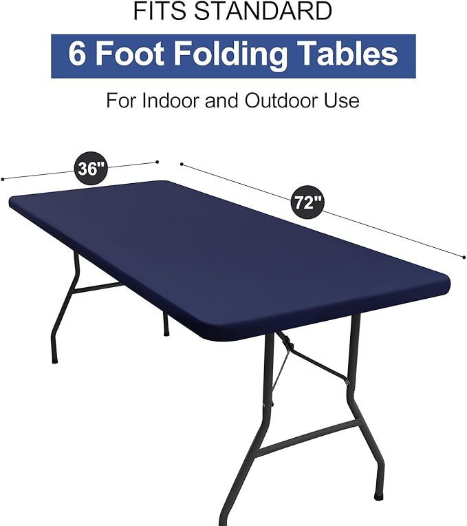 homing Rectangle Table Cloth Cover, Waterproof Polyester Elastic Fitted Tablecloth, Fits for 6 Foot Folding Tables, Washable Table Protector for Picnic, Camping, Outdoor (Navy Blue, 36" x 72")