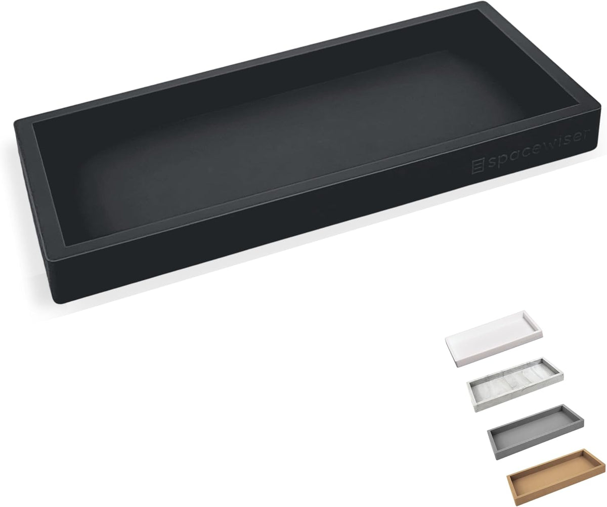 Countertop and Vanity Tray – Small 7.7” Silicone Tray, Soap Dispenser Trays, Bathroom Trays, Kitchen Soap Holder Sink Organizer Counter Caddy for Soaps Bottle Keys, Sponge Holder Dish Black