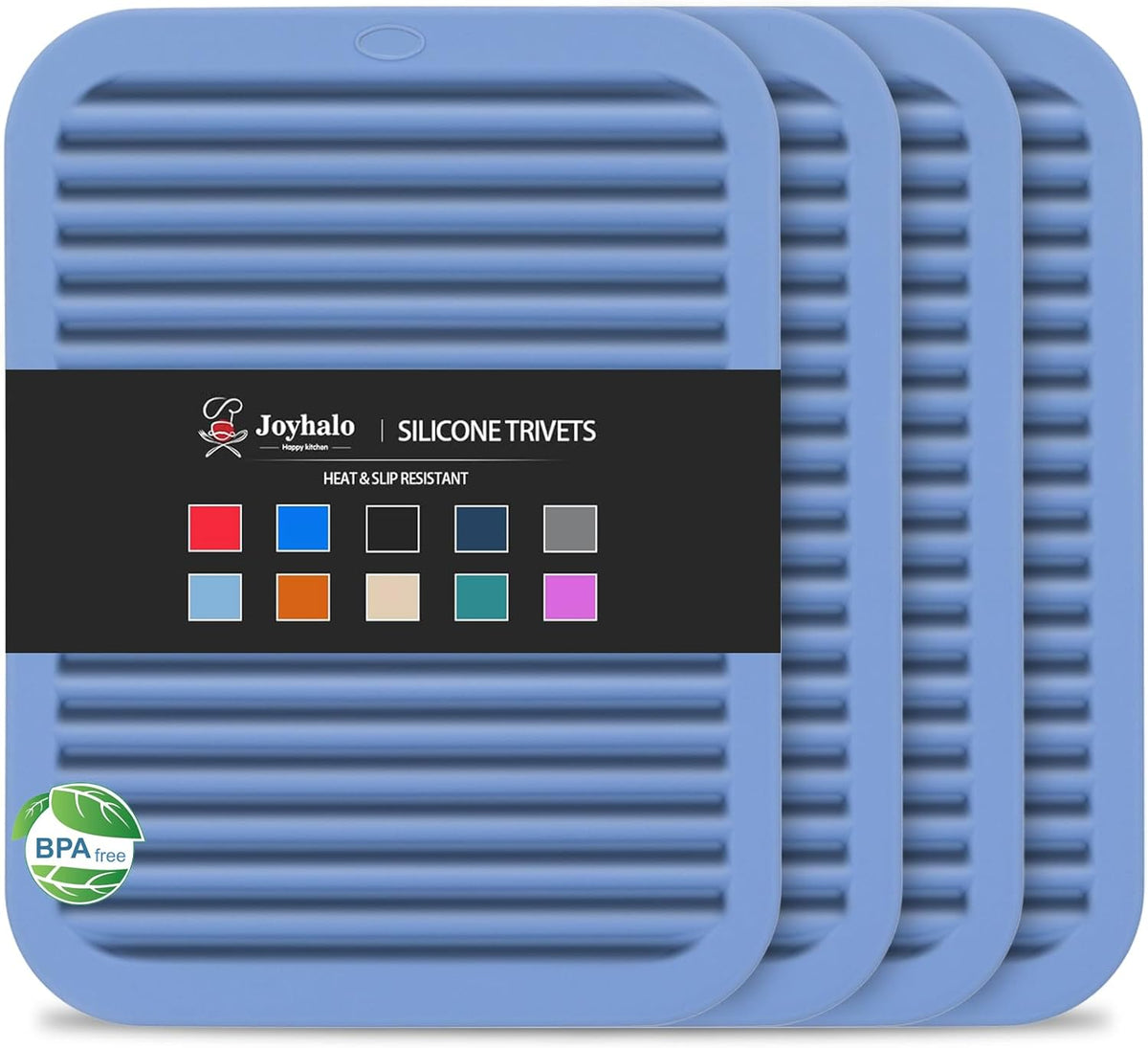 Joyhalo 4 Pack Silicone Trivets for Hot Pots and Pans,480℉ Heat Resistant Trivets for Hot Dishes,Hot Pads for Countertop,Kitchen Potholders,Blue
