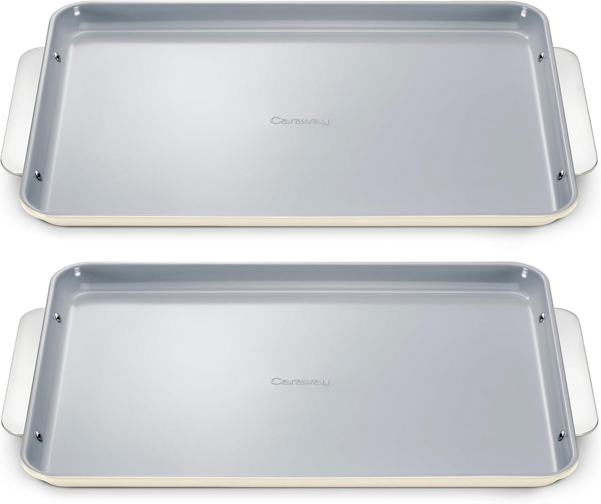 Caraway Non-Stick Ceramic Large Baking Sheet Duo - Naturally Slick Ceramic Coating - Non-Toxic, PTFE & PFOA Free - Perfect for Baking, Roasting, and More - Large (18" x 13") - Cream