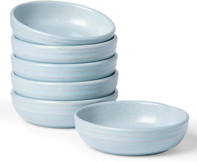 famiware Pluto Soy Sauce Dishes of 6, 3 oz Dipping Sauce Cups/Bowls/Dishes for Kitchen, Ceramic Small Bowls for Side Dish, Appetizers, Snacks, and Sushi, Reactive Glaze, Light Blue