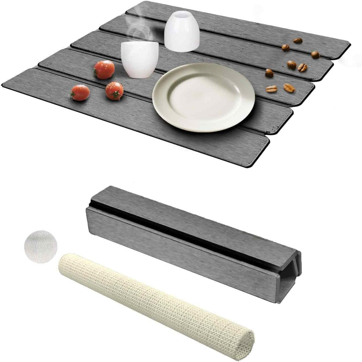 Dish Drying Mat Stone Bath Mat Diatomaceous Earth Stone Drying Mat For Kitchen Counter Sink Bath Mat Quick Dry Non Slip Foldable Dish Drying Rack Mat Small(16"×12" Dark Grey)