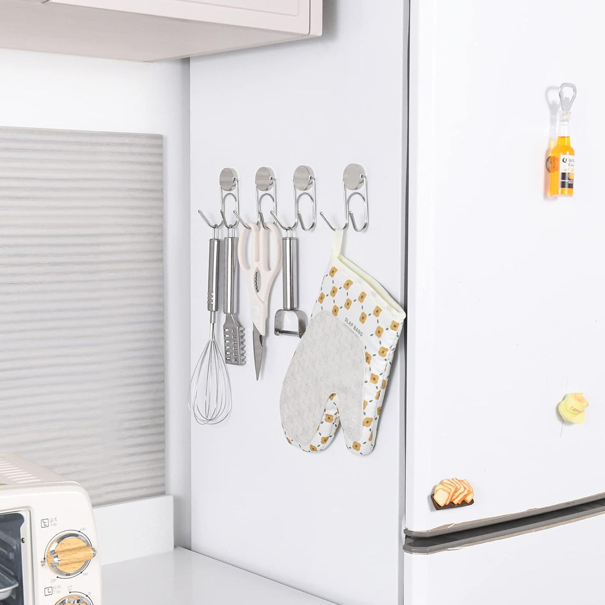 Magnetic Hooks 304 Stainless Steel Hooks Heavy Duty Magnets Hanging Hooks for Refrigerator Grill Toolbox Cabins Outdoor,Cruise Essentials Camper Accessories,4pack(Silver,1.3in-2)