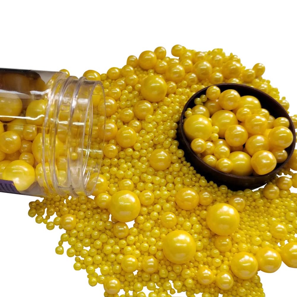 Edible Yellow Sugar Pearls Candy Sprinkles 120G/ 4.23Ounce Baking Cake Sprinkles Cupcake and Cake Topper Cookie Decorations Wedding Party Valentines Halloween Christmas Supplies