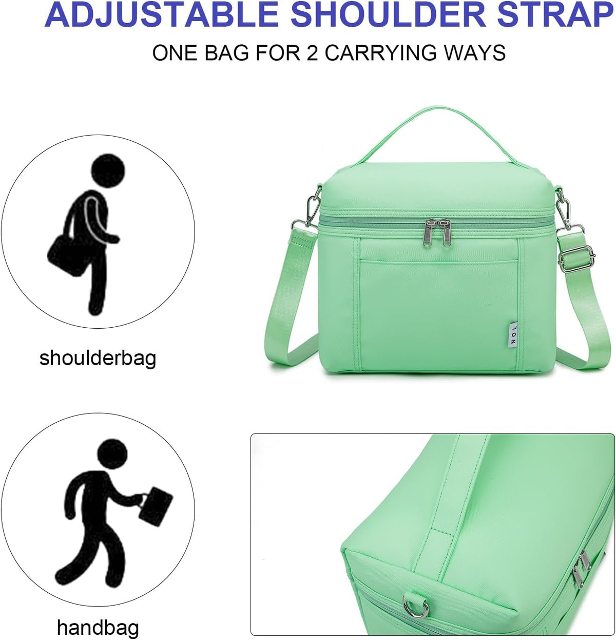 NOL Natural Organic Lifestyle Insulated Lunch Bags for Women Cooler Bag Lightweight Nylon Waterproof Lunch Box For Work (Small, Mint green)