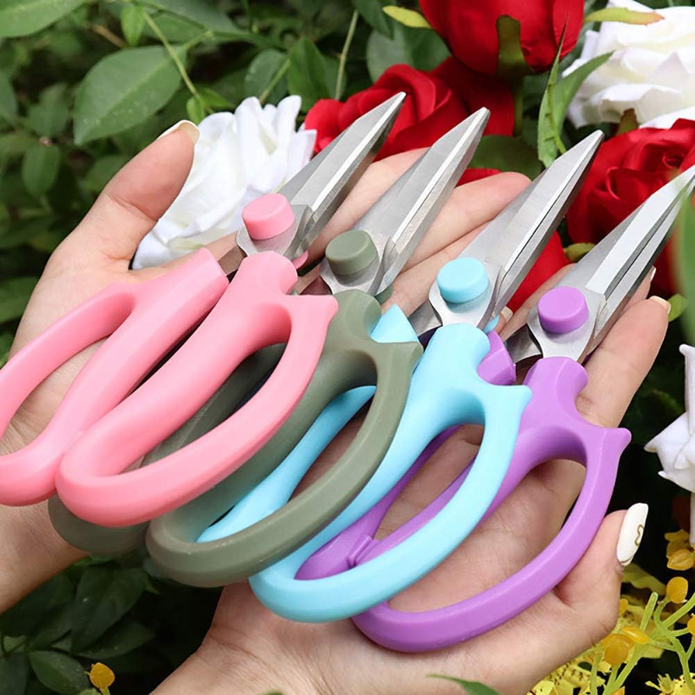 Leize Flower Scissors, Premium Thickened Stainless Steel Floral Shears, Strong Pruner for Flowers, Branches and Leaves (Grey Green Slender)