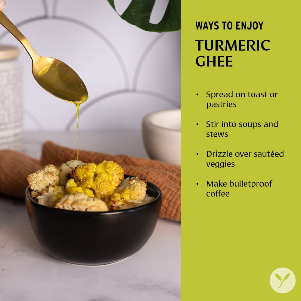 Banyan Botanicals Turmeric Ghee – Cultured Grass-Fed Organic Ghee (Clarified Butter) with Turmeric & Ginger – Oil & Butter Alternative for Cooking & Baking – 5.65 oz – Non-GMO Gluten Free Vegetarian