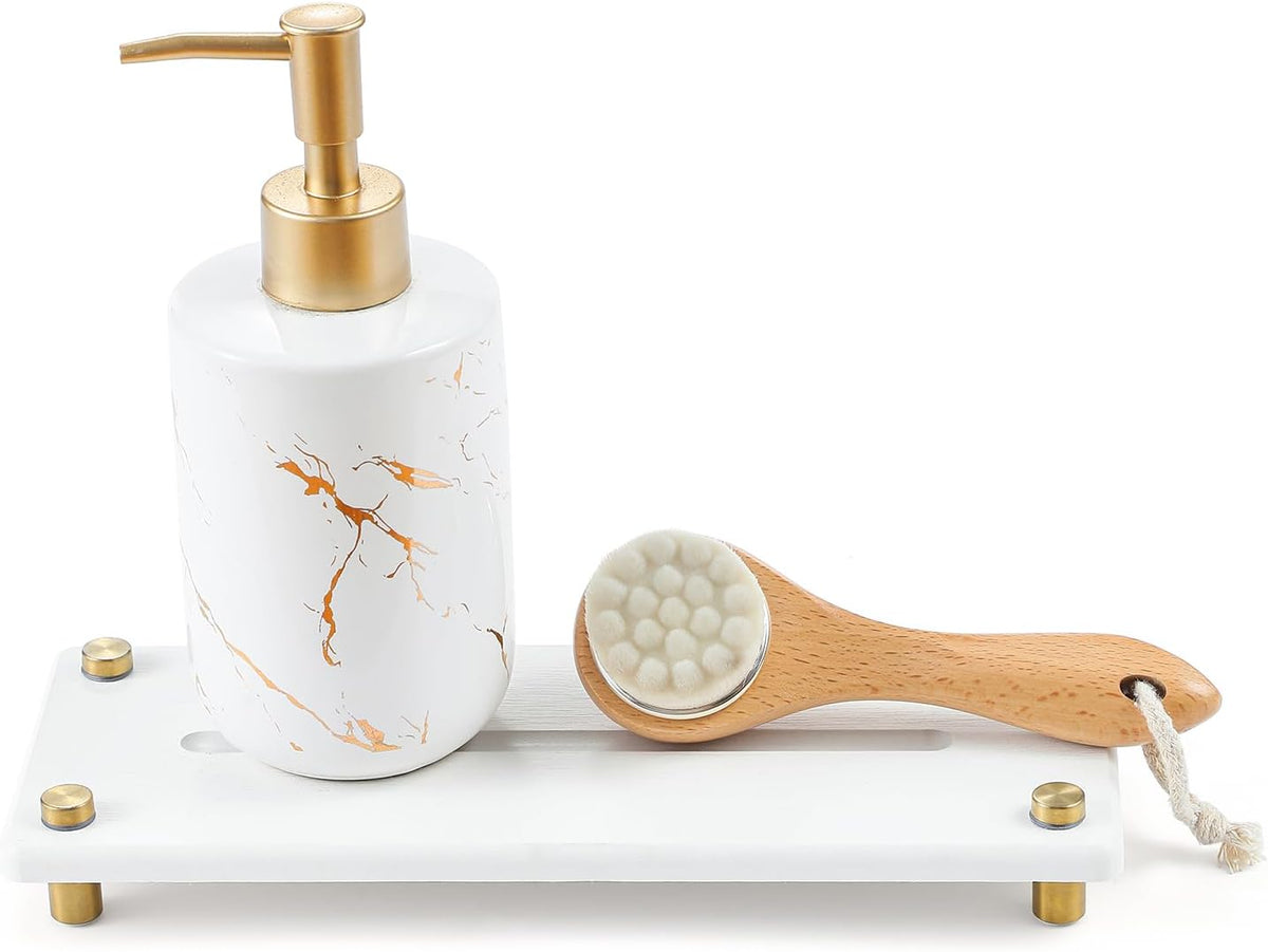 Water Absorbing Stone Sink Caddy Kitchen Sink Organizer Tray, Diatomite Bathroom Counter Tray, Gold Faucet Drying Mat Coaster Soap Dish Rack Riser Dispenser Sponge Holder, White 10" x 4"