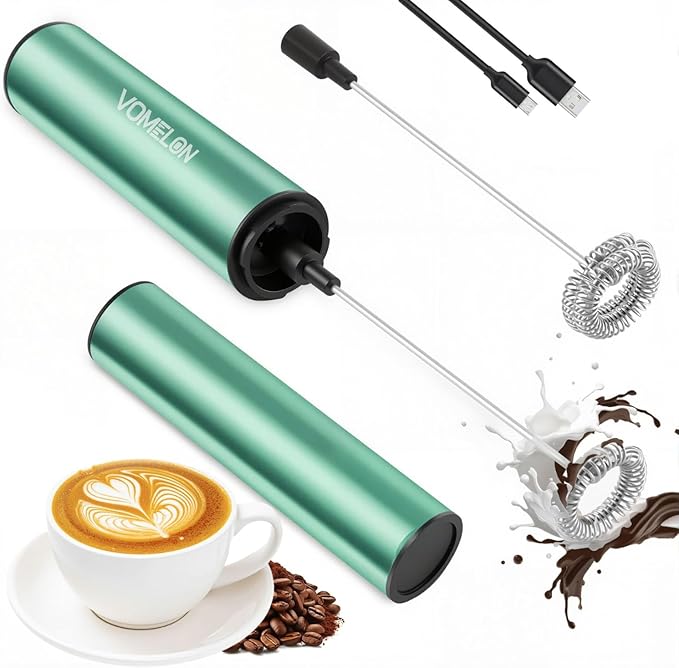 Milk Frother, Rechargeable Battery Operated Frother for Coffee,Portable Drink Mixer with 2 Stainless Steel Whisk Heads,Milk Foamer for Keto Coffee, Latte, Cappuccino, Hot Chocolate,Light Blue