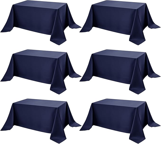 6-Pack Navy Blue Tablecloths for Rectangle Tables, 90 x 132 Inches, Stain-Resistant Polyester Fabric for 8 Foot Tables - Washable Table Covers for Weddings, Banquets, Birthday Parties, Events