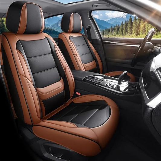 Car Seat Covers Custom Fit for Chevrolet/Chevy Spark 2012-2022 , Premium Faux Leather Waterproof Car Seat Protectors with Lumbar Support, Breathable Anti-Slip Easy to install(Black&Brown,Full set)