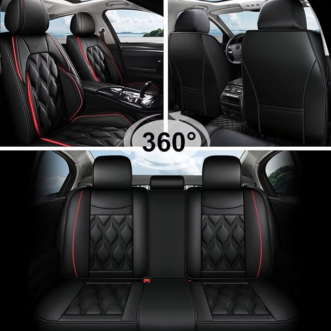 AOMSAZTO Car Seat Covers Full Set Custom Fit for Subaru Legacy 1995-2024 2025 2026 Leather Car Seat Cover Seat Cushion Protector Airbag Compatible Waterproof Black