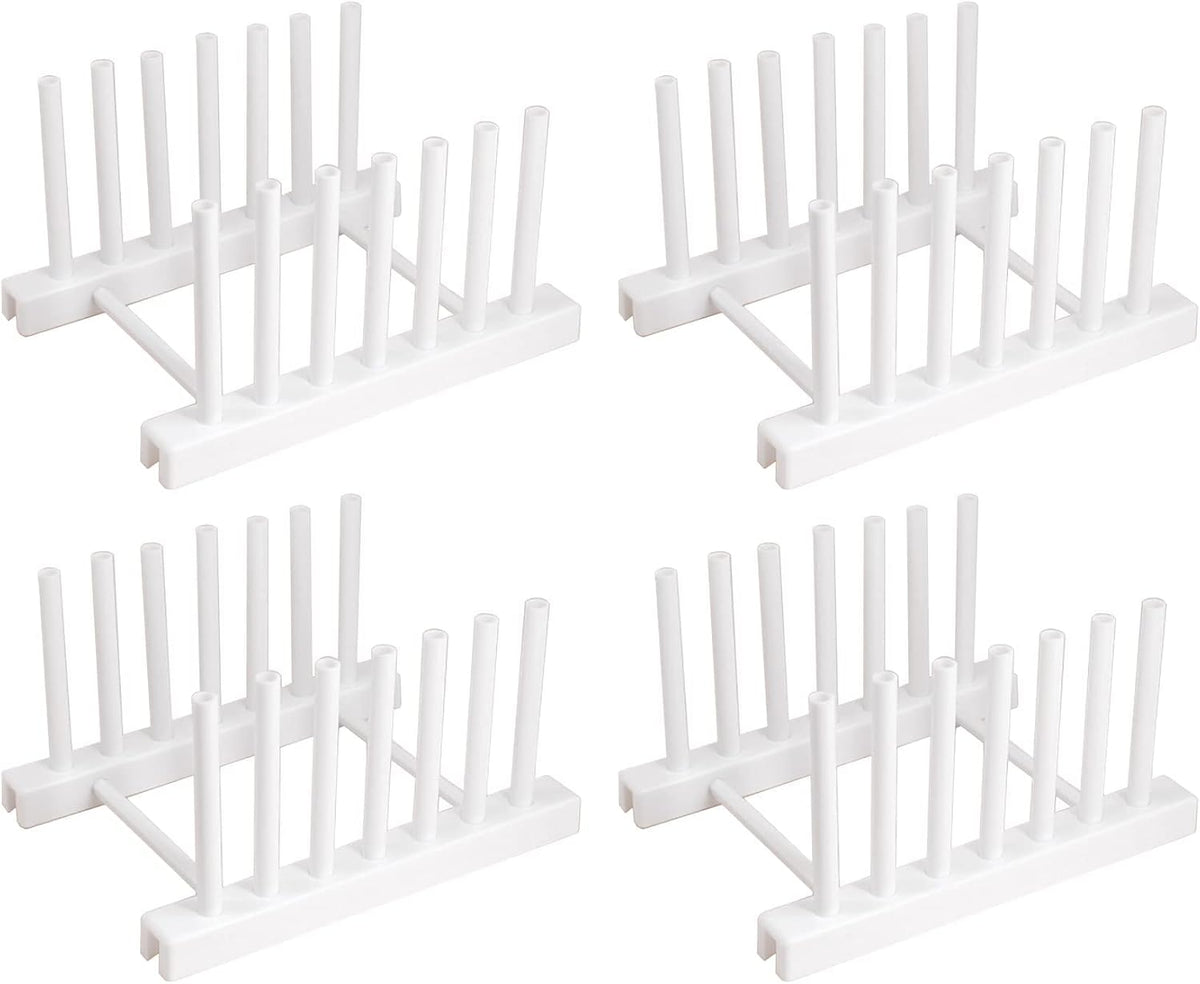 White Plate Organizer for Cabinet 4 Pack, Plstic Plate Rack Stand Keep Dry for Dish, Bowl, Bakeware, Serving Tray and More, Plate Holder for Cabinet Rack, Dish Organizer Rack for Cabinet