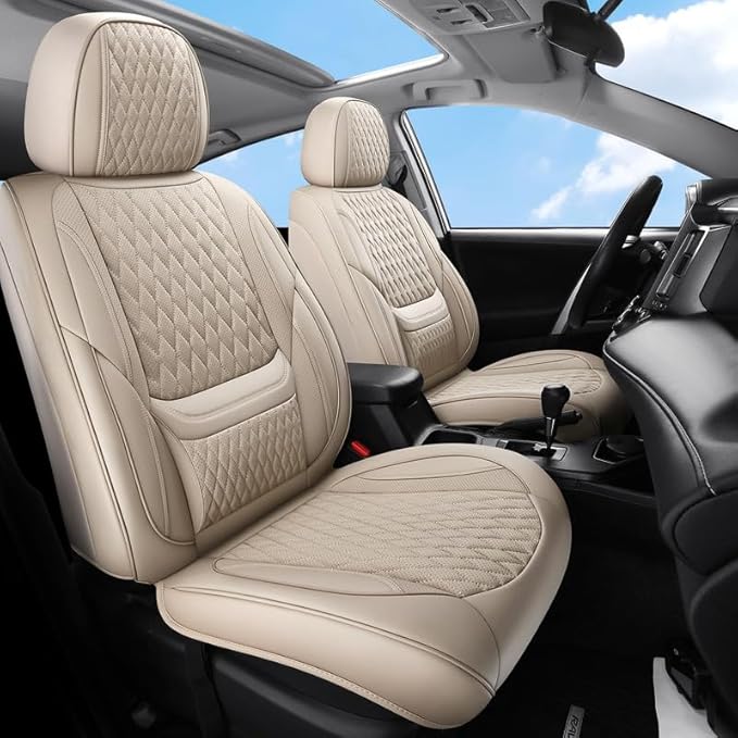Front Seat Car Seat Covers Custom Fit for Pontiac G8 2008-2009 - Premium Faux Leather with Lumbar Support | Breathable, Waterproof, Anti-Slip, Durable (Beige,Front Seat)
