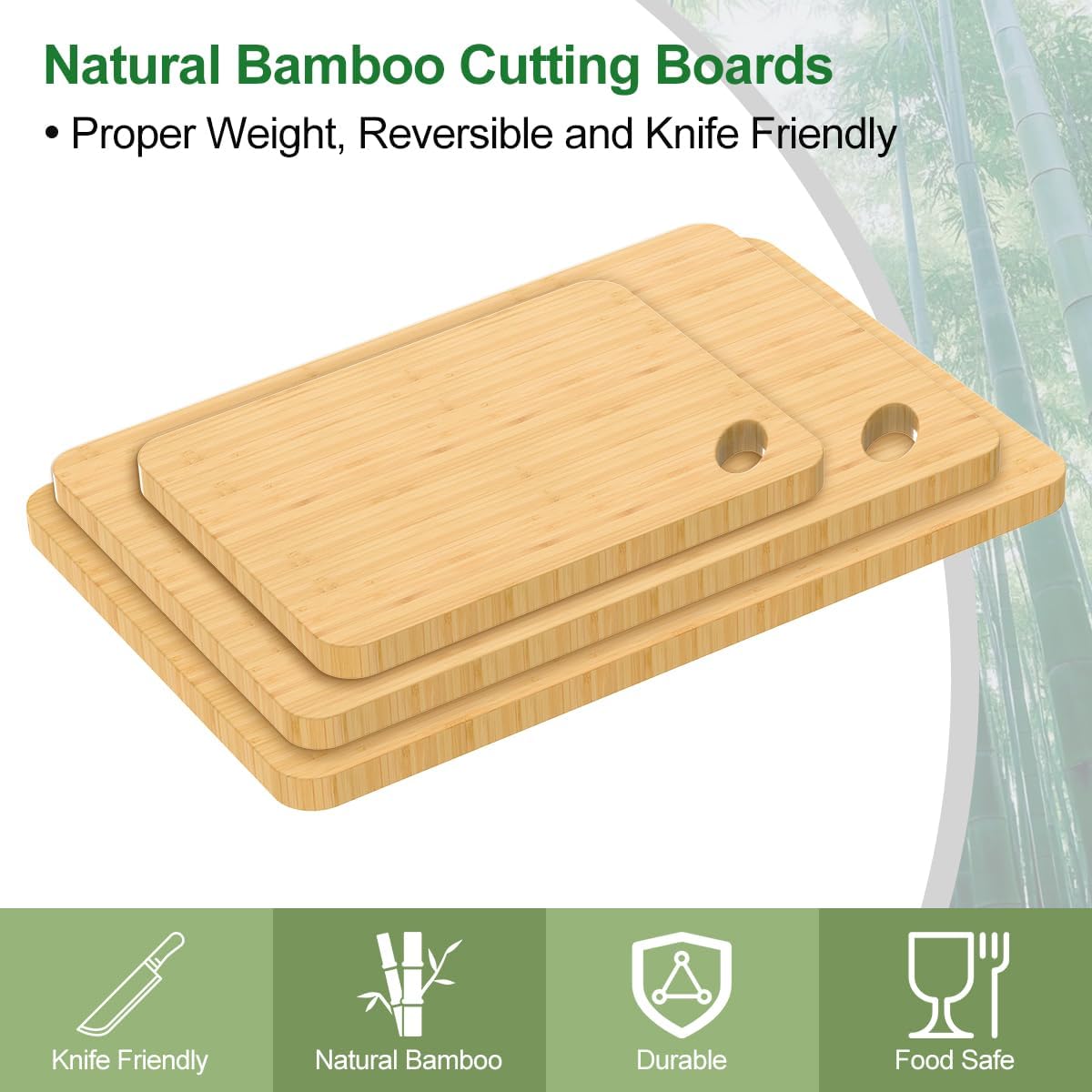Wood Cutting Boards for Kitchen, Cutting Board Set of 3 Chopping Board for Meat/Vegetables/Cheese Knife Friendly Serving Tray with Holes