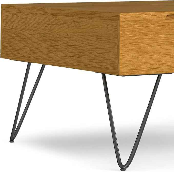 SIMPLIHOME Hunter Lift Top Coffee Table - 32 inch Wide Oak Veneer and Metal Industrial Square Lift Top Cocktail Table in Oak, Living Room Table with Dual Lift Tops, Hidden Storage and Hairpin Legs