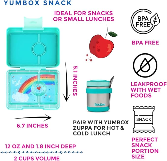 Yumbox Snack Box - 3 Compartment - Leakproof Bento Lunch Box for Kids (Miami Rainbow)