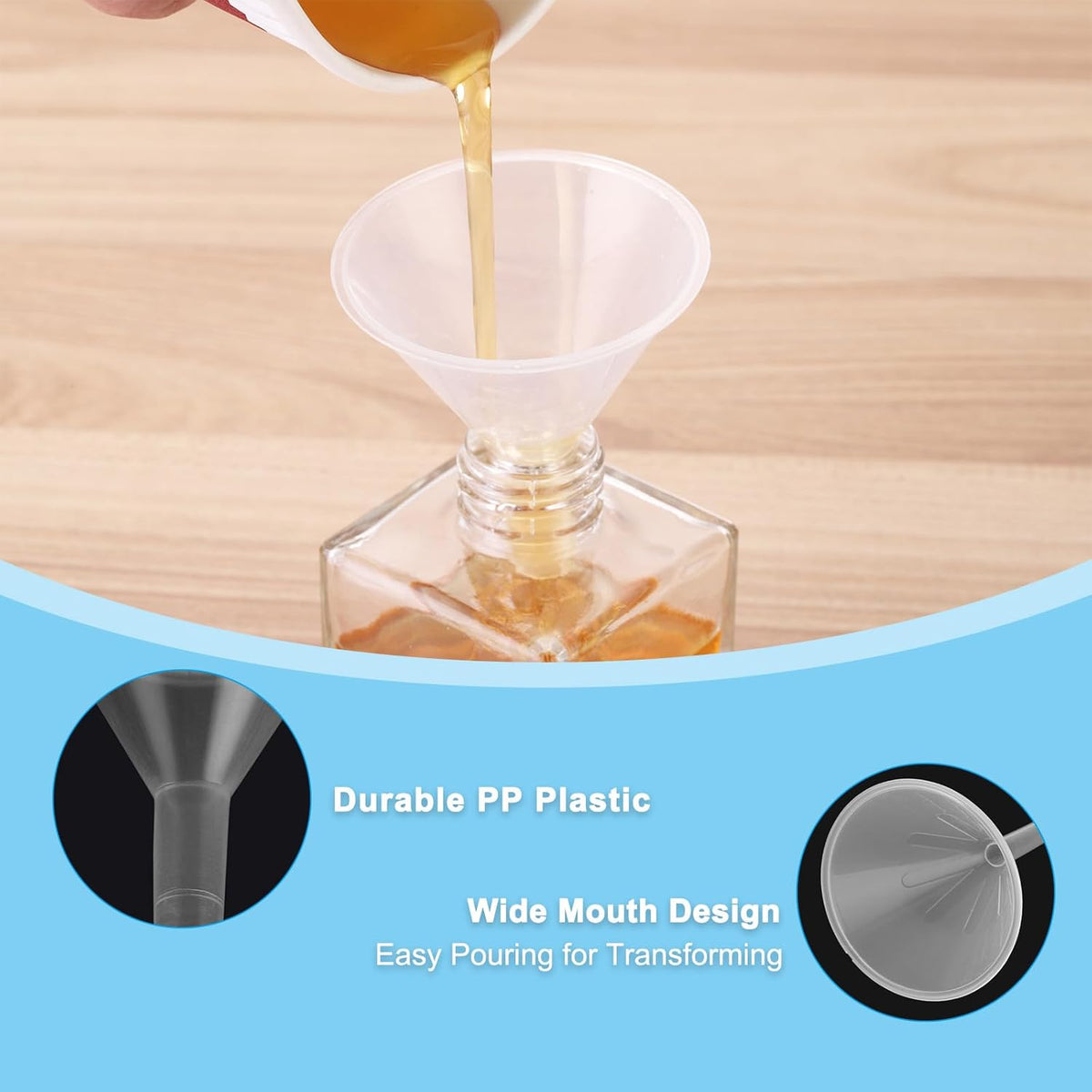 PATIKIL 3.5 Inch Clear Plastic Funnel, 4 Pcs Wide Mouth Multipurpose Transfer Funnel with Long Spout for Filling Water Bottle Liquid Lab Spices Powder Oil