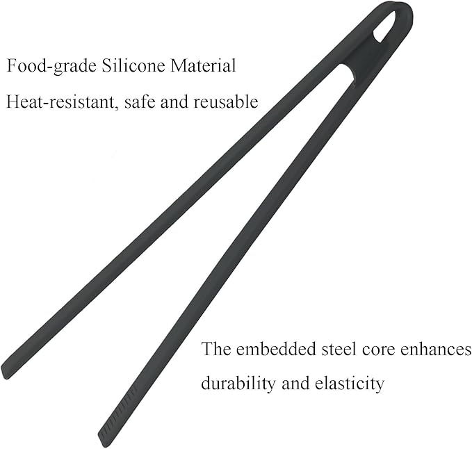 1Pcs Silicone Toaster Tong, 11.6 Inch Long Silicone Kitchen Tong for Toaster Cooking Utensil Bread Waffle Tong Food Tweezer Black Toast Tong for Cooking Serving Bacon Salad Fruit Food, SATONBEYI