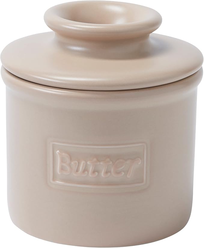 Butter Bell - The Original Butter Bell crock by L Tremain, a Countertop French Ceramic Butter Dish Keeper for Spreadable Butter, Café Matte Collection, Beige
