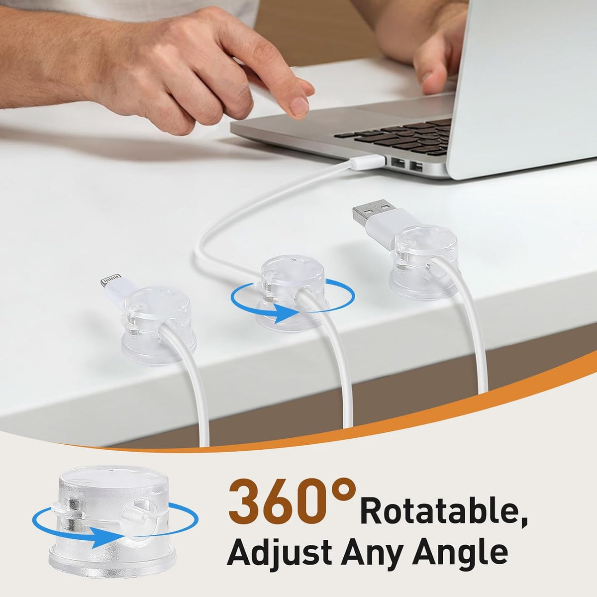 AGPTEK 8 Pack Magnetic Cable Clips, Upgraded 360° Rotatable Cord Holder Clips for Nightstand, Desk Cord Organizer Adhesive Wire Management Home Office Phone Charging Cords USB Cable Keeper (Clear)