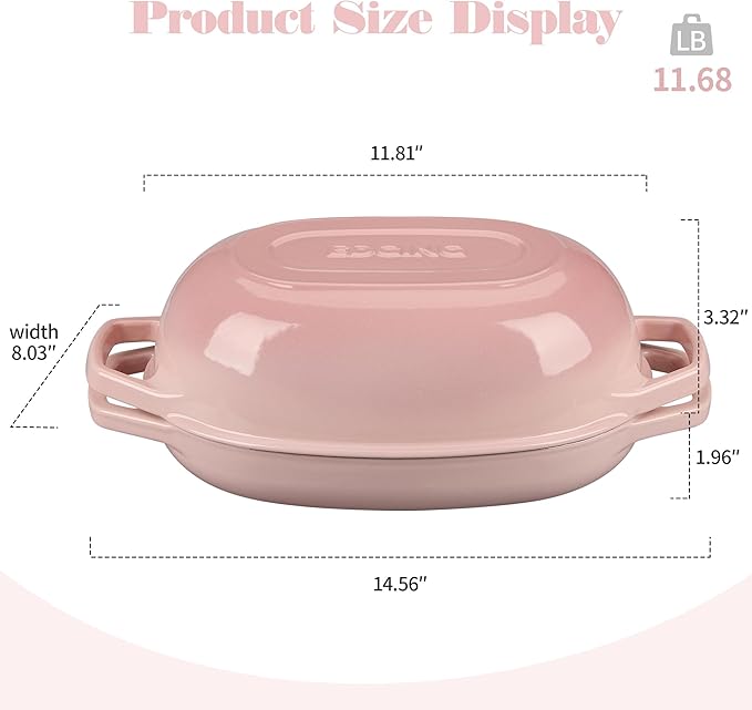 Enameled Cast Iron Oval Dutch Oven Pot with Lid, Dutch Oven for Sourdough Bread Baking, Oval Bread Pan, 5qt, Pink