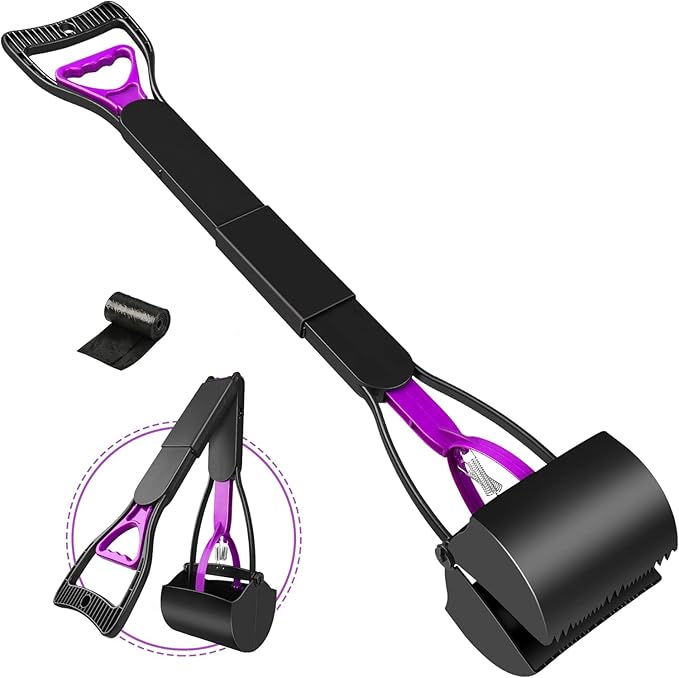 UPSKY 32'' Pooper Scooper for Large Small Dogs, Long Handle Dog Poop Scooper with Waste Bags, Portable Dog Poop Pick Up Tool, Folding Poop Scoop for Yard, Grass, Dirt, Gravel