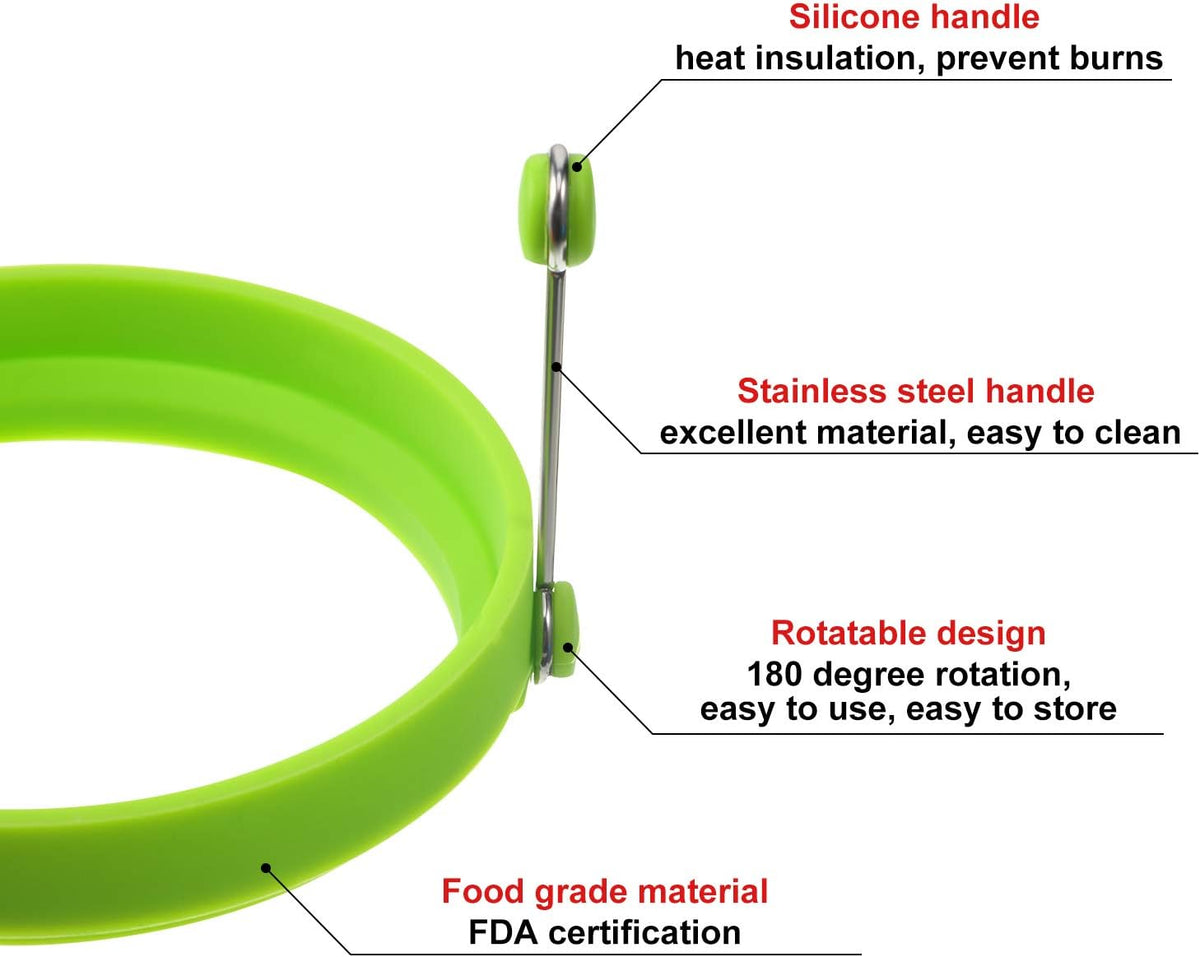 8 Packs Food Grade Silicone Egg Rings with 2 Silicone Brushes Set Bulk 4 Inch Round Egg Rings for Frying Eggs Non Stick Fried Eggs Mold Pancake Breakfast Sandwiches English Muffins Sausage Cooking