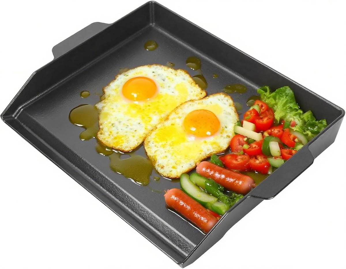 Universal Cast Iron Cooking Griddle Insert,Pre-Seasoned Nonstick Coating Griddle Pan for Gas Grill,BBQ Flat Top Grill Plate with High Sidewalls for All Grills and 4 Burner Range Oven,23" x 16"