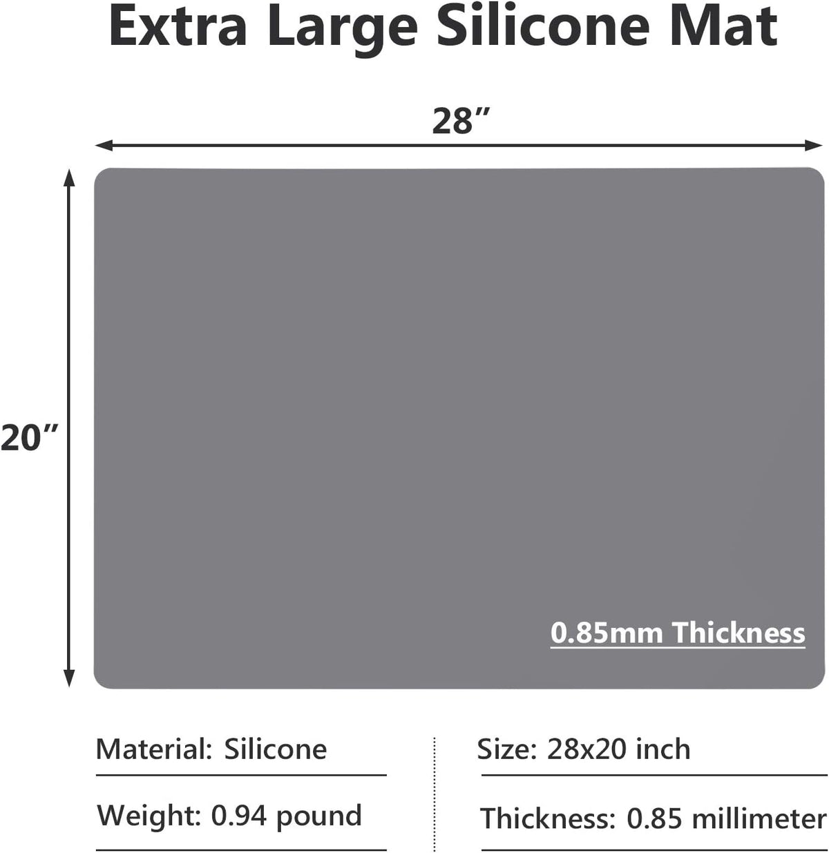 Gartful Extra Large Silicone Mats for Countertop, 28" by 20" Multipurpose Mat, Counter Table Protector, Desk Saver Pad, Placemat Nonstick Nonskid Heat-Resistant Pad, Dark Gray