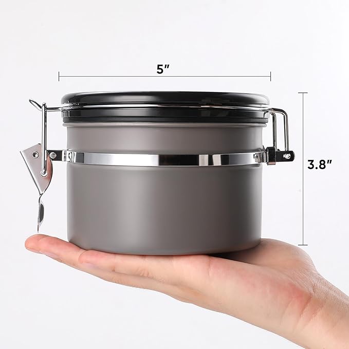 Coffee Canister, Airtight Coffee Container with Date Tracker Lid, Stainless Steel Canister for Kitchen Food Storage (Gary, 9oz)