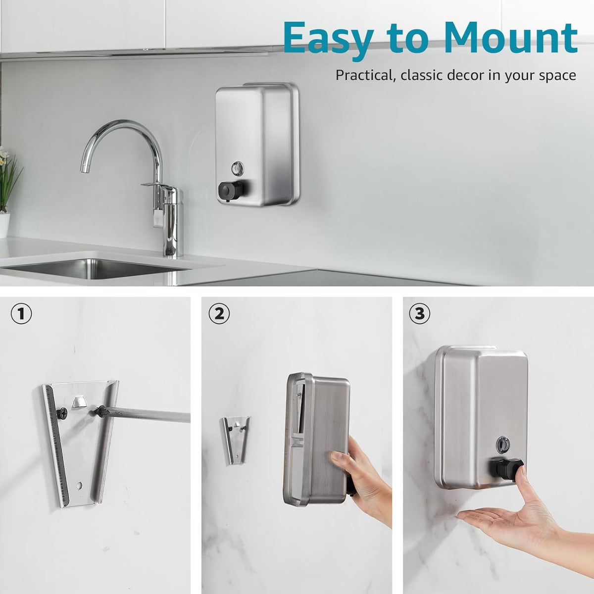 Commercial Wall Mount Soap Dispenser - Stainless Steel Bathroom Hand Soap 38.8oz Liquid - Anti-Leak Pump and Large Capacity Brushed Refillable