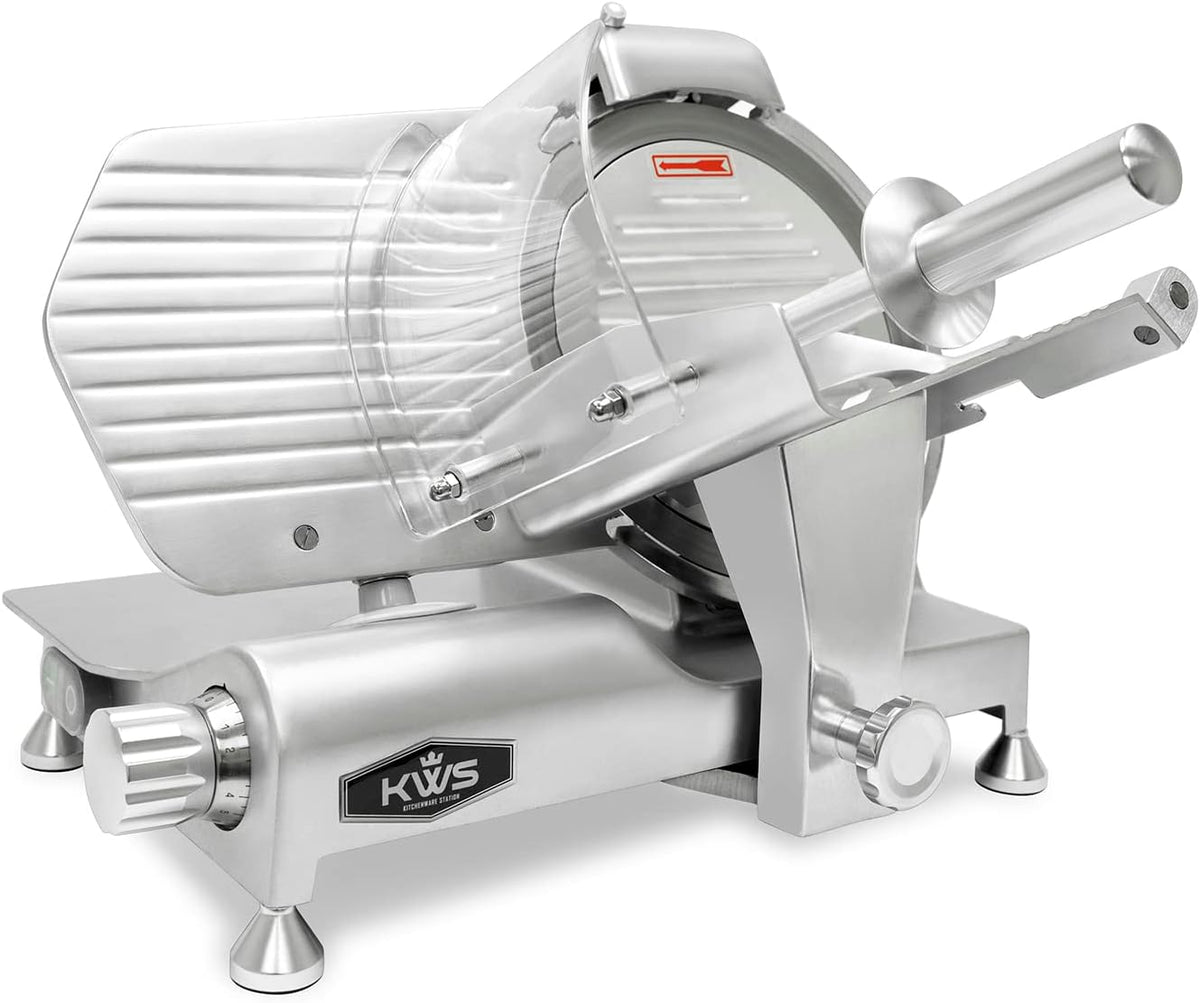 KWS MS-10ES All Metal 320W Electric Meat Slicer 10-Inch with 304 Stainless Steel Blade & Extended Back Space, Frozen Meat/Cheese/Food Slicer Low Noise Commercial and Home Use [ ETL, NSF Certified ]