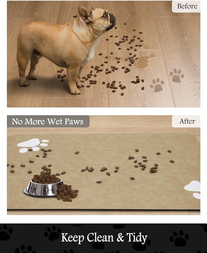 Pet Feeding Mat-Absorbent Dog Mat for Food and Water Bowl-No Stains Quick Dry Water Dispenser Mat-Dog Accessories Pet Supplies-Bowl for Messy Drinkers（Beige,23"x34"