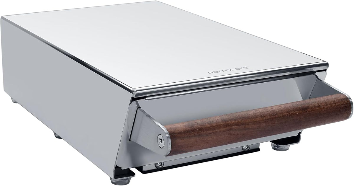 Normcore Espresso Knock Box Drawer, Espresso Knocker Drawer, 304 Stainless Steel With Walnut Wood Hand, For Home, Office, Restaurant and Coffee Shop, Mirror Finish, Size: M